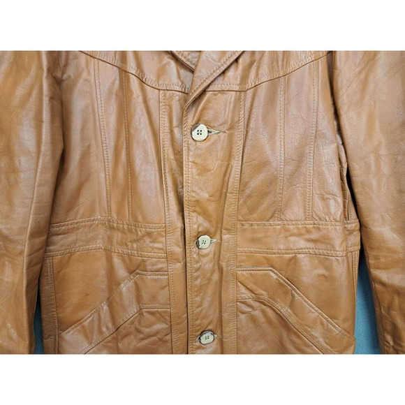 Vintage 1970s Sears The Leather Shop Men's Jacket Brown Zip Out Lining Size 40 - Picture 4 of 11